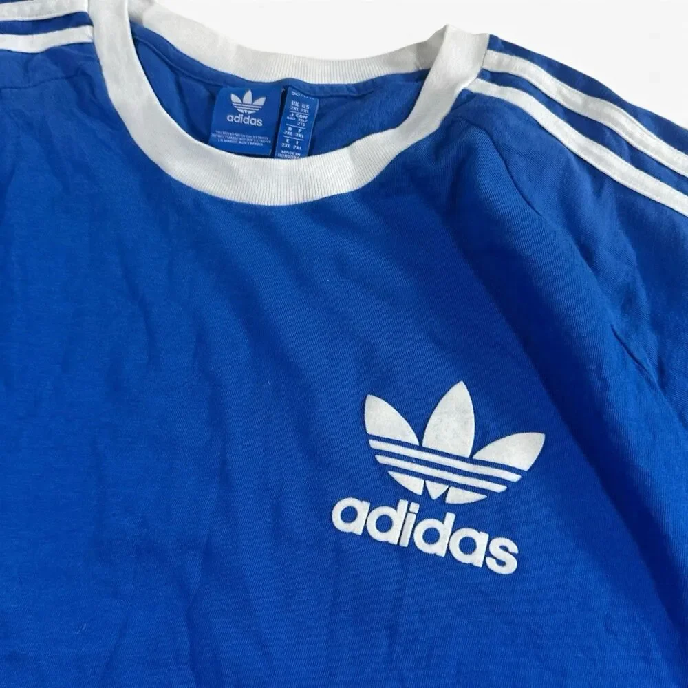 ADIDAS Vintage Trefoil T-Shirt 2XL Blue White 3-Stripes Ringer Tee Retro Logo